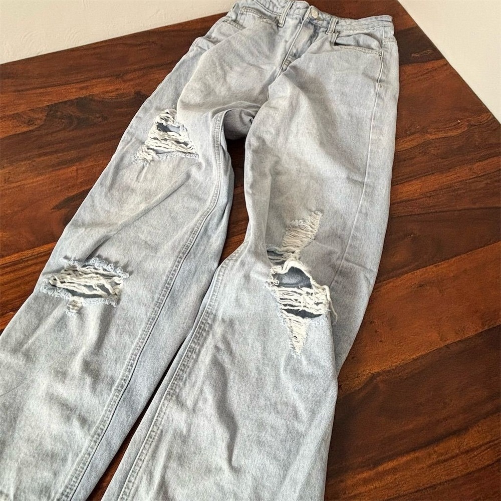 HDLTE Womens Light Wash Distressed Wide Leg Jeans Light‎ Blue Size XS Stretch